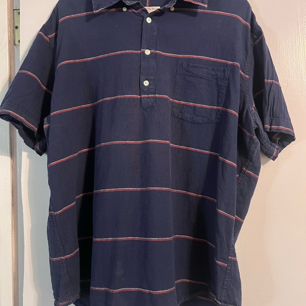 Merona Navy Polo Shirt with Thin Red Stripes